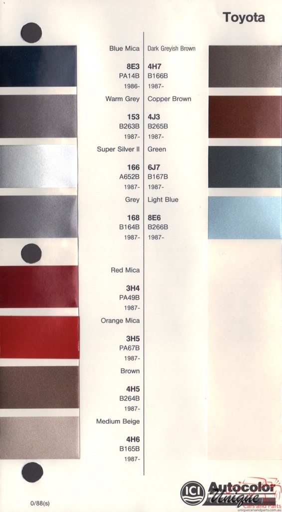 1986 - 1989 Toyota Paint Charts Autocolor
